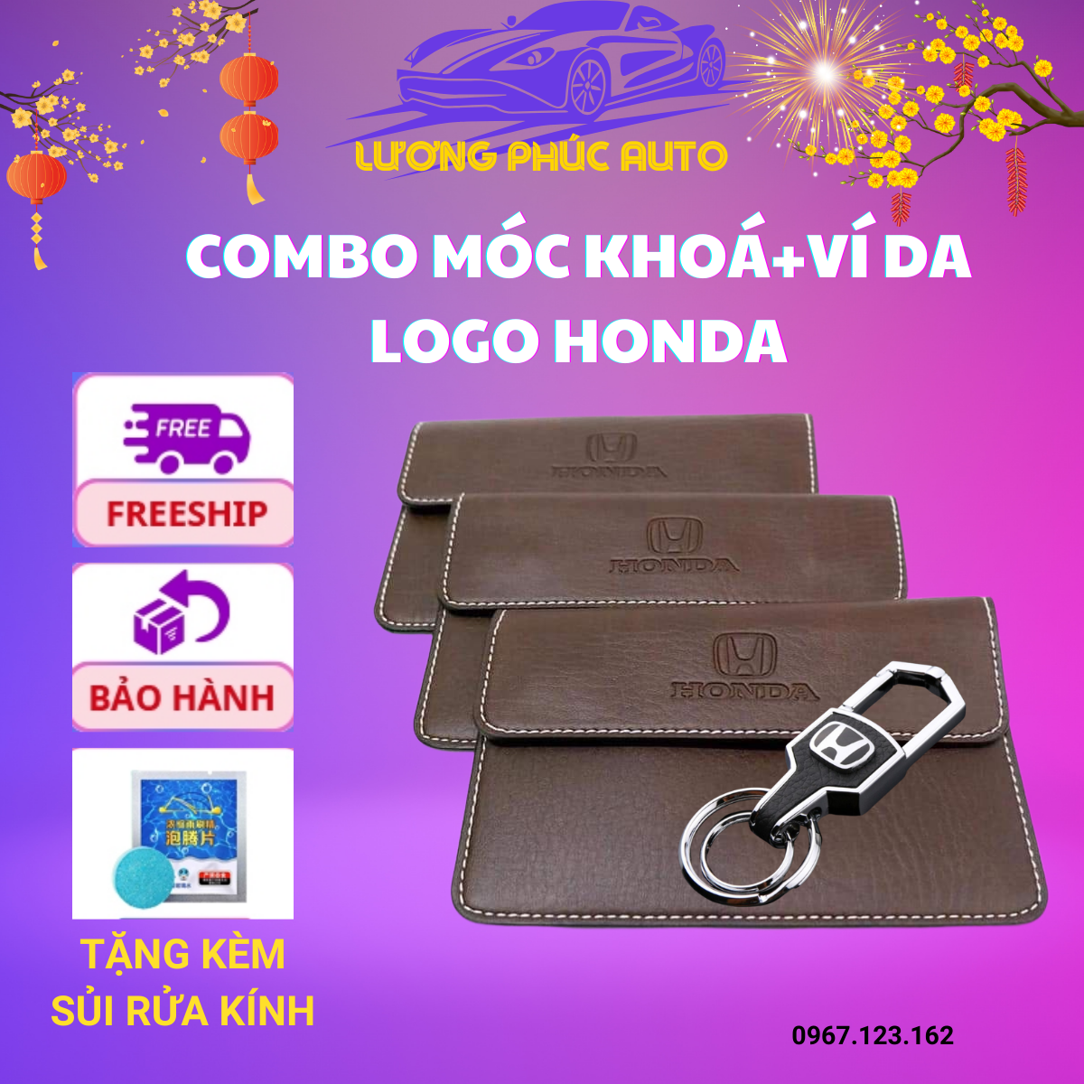 COMBO MÓC KHOÁ +VÍ DA LÔ GÔ HONDA