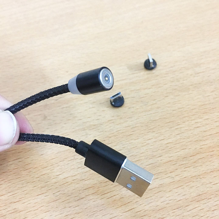 Cáp sạc từ hít nam châm 2 đầu Android và iPhone 360 độ dây dù,có LED