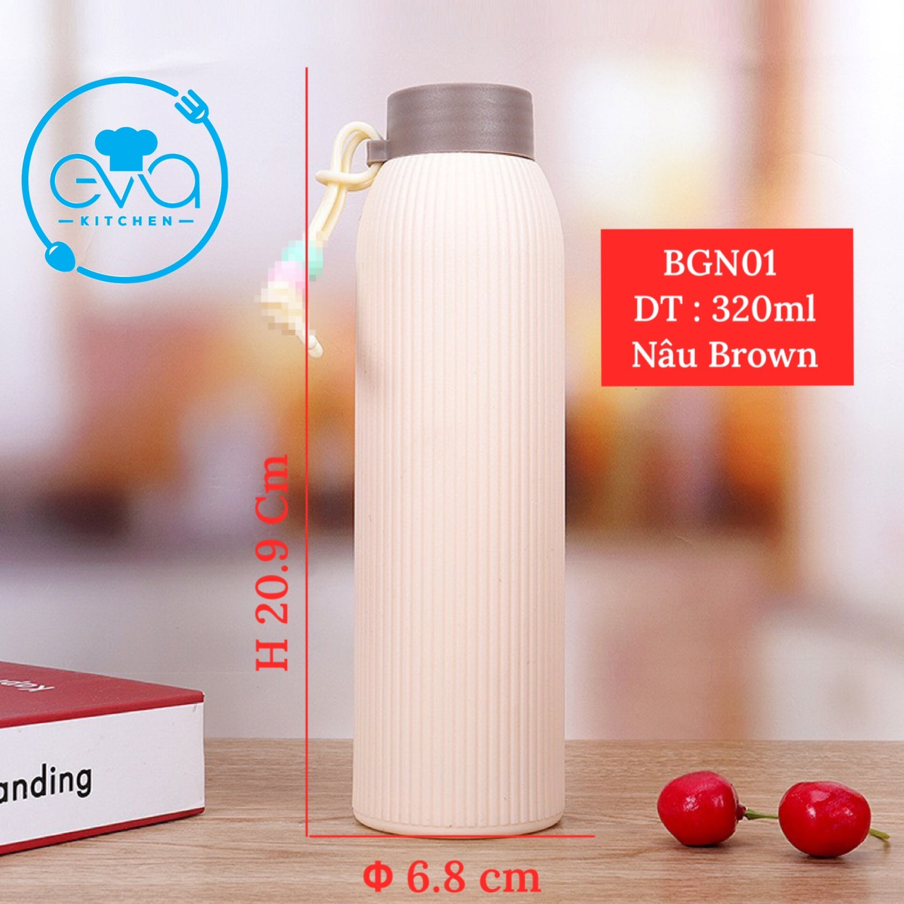 Bình Đựng Nước Thủy Tinh Có Vỏ Bọc Giữ Nhiệt Silicon 320 Ml - BGN01