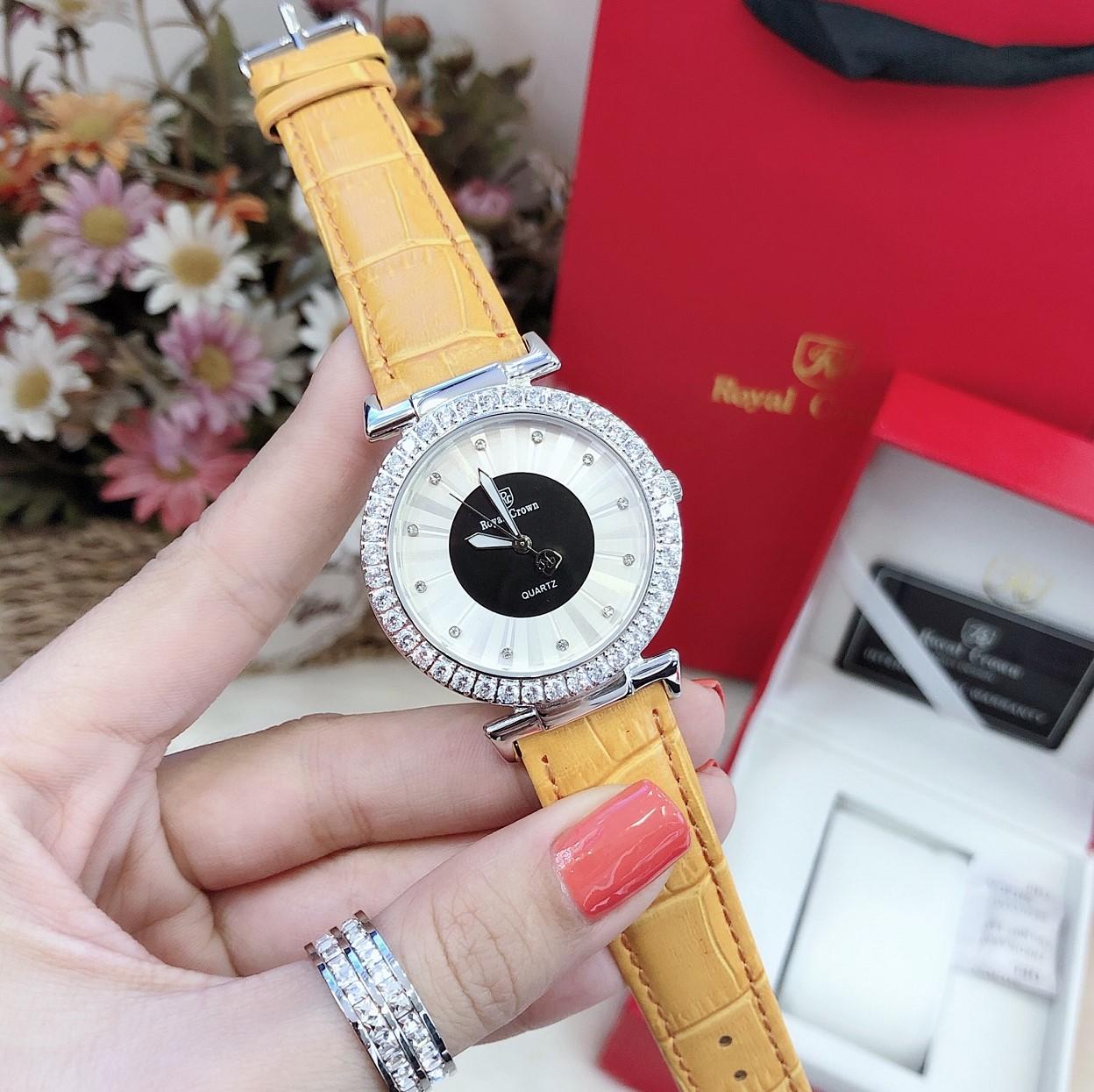 [HCM]Đồng Hồ Royal Crown Nữ 4611 Dây Da Vàng 36mm