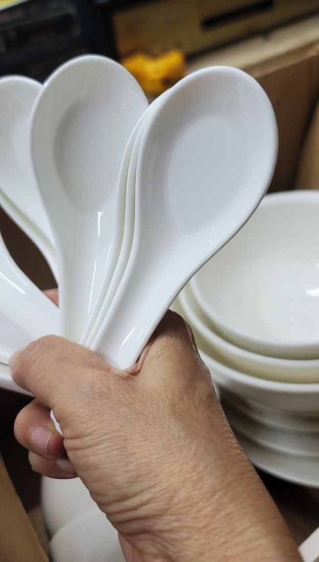 10 Ivory White Ceramic Spoons - Used for Restaurants and Cafes