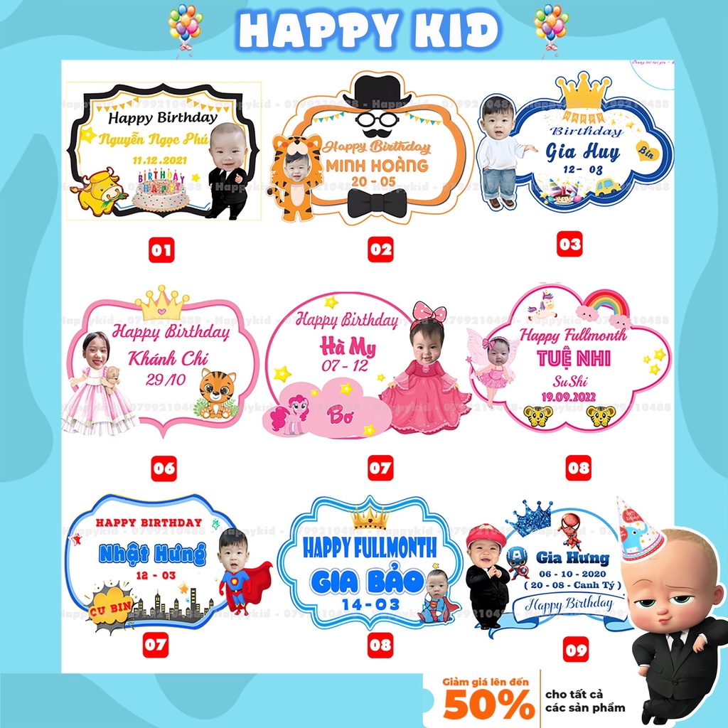 Banner bảng tên sinh nhật cho bé trai bé gái thiết kế theo yêu cầu HAPPYKID BANNER