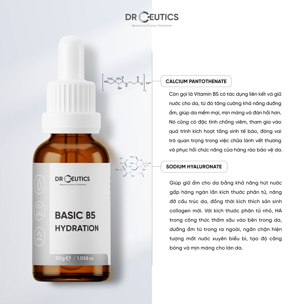 Tinh Chất B5 Basic Hydration 5% DrCeutics Cho Da Dầu Mụn - Serum B5 Cấp Ẩm Phục Hồi Da DrCeutics (30ml)