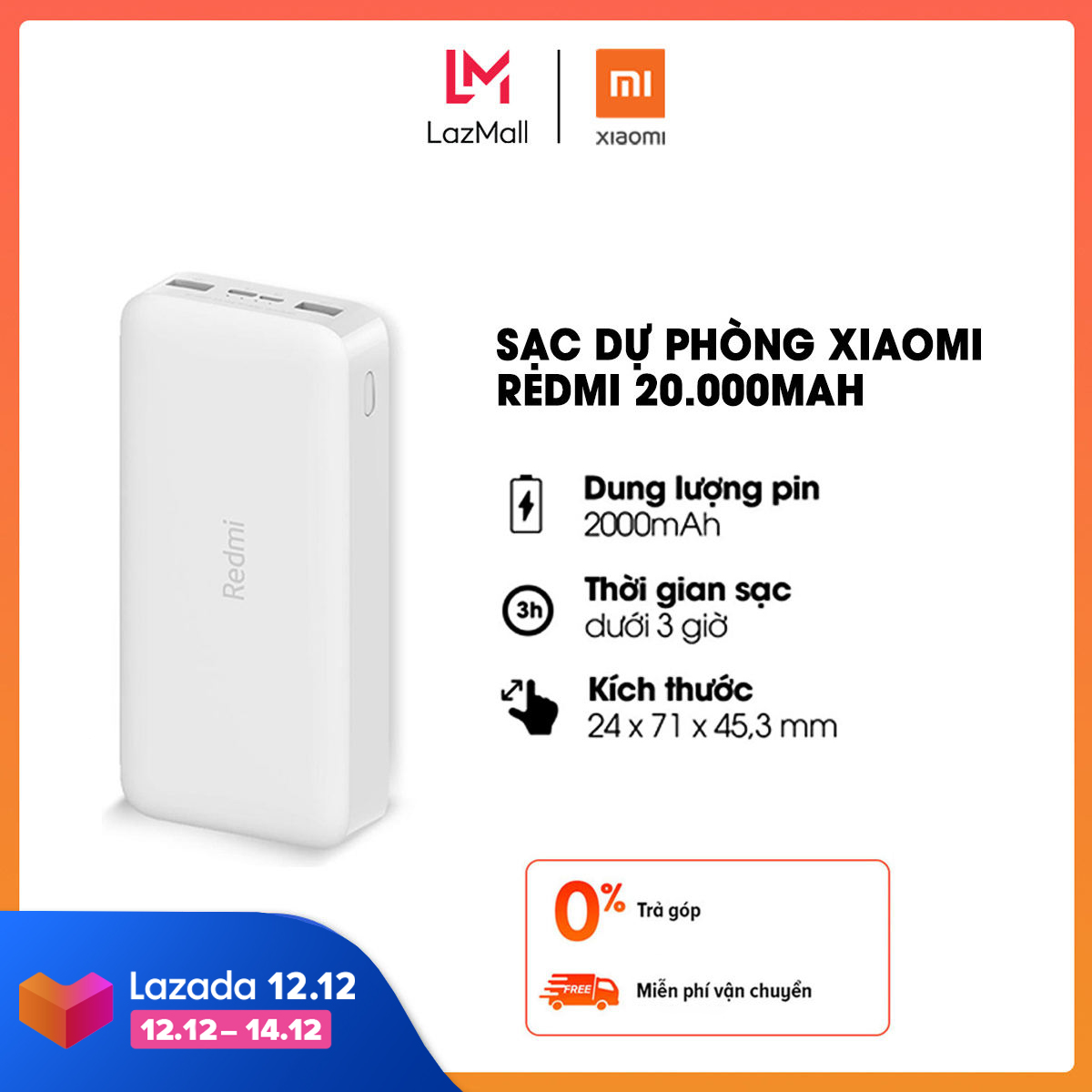 >> SO SÁNH GIÁ SẠC DỰ PHÒNG XIAOMI WEBSOSANH | Shopee Lazada Sendo Tiki 60 Sạc dự phòng Xiaomi Redmi 20.000mAh l Sạc nhanh Max 18W l Input: Micro USB & Type-C / Output: USB-A x2 l HÀNG CHÍNH HÃNG