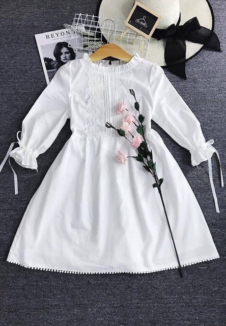 ĐẦM TRẮNG TAY NƠ MS12 (có ảnh thật)