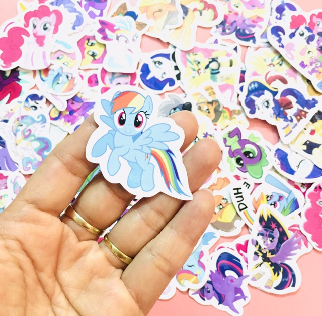 Bộ 30-50 Sticker ngựa thần pony ép lụa có đề can bóc dán