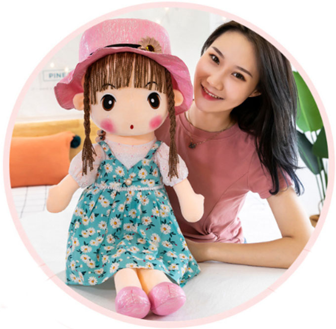 [ MẪU MỚI ] Búp Bê Váy Hoa Đội Mũ Hoa Xanh 45cm