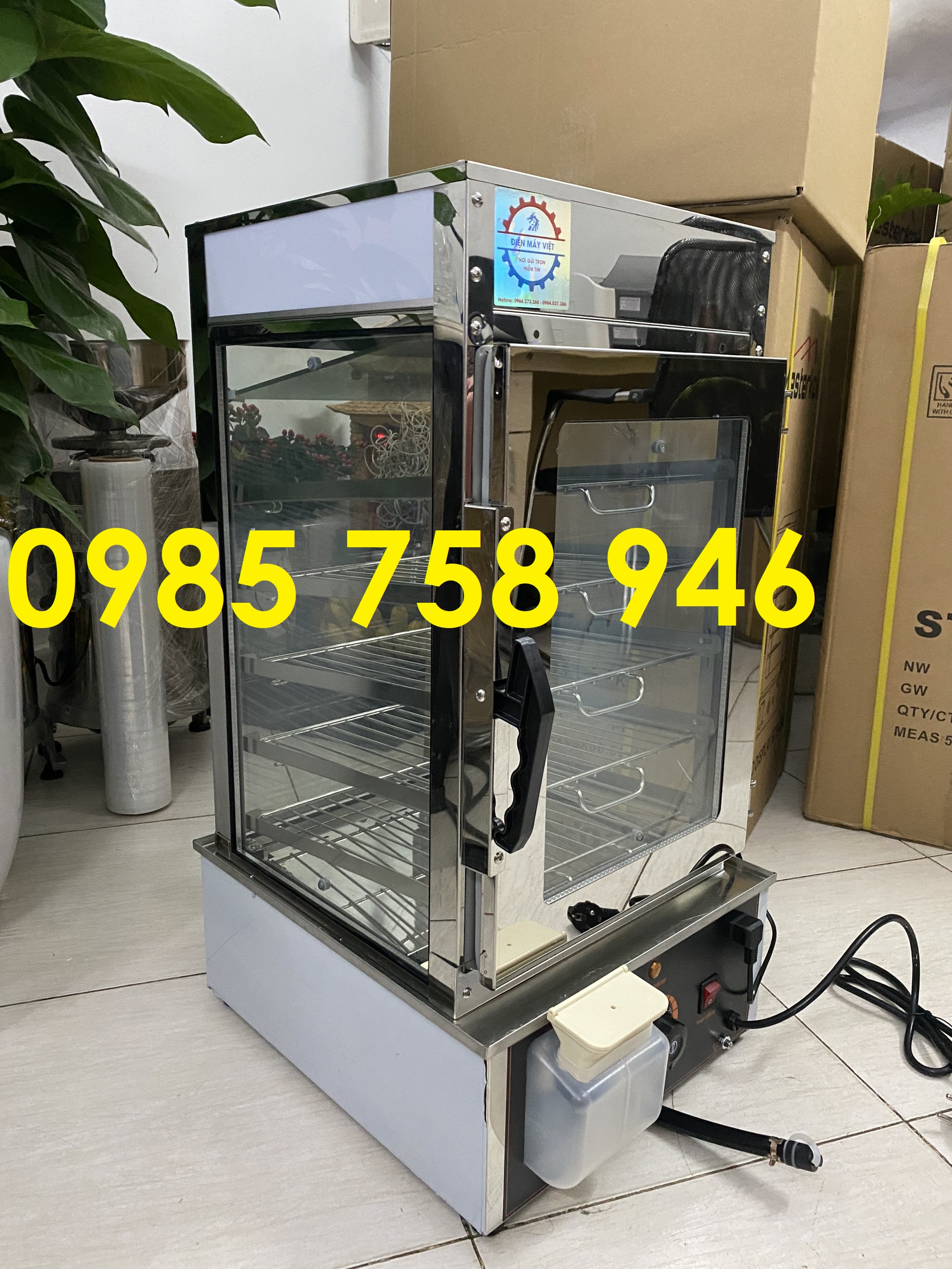 Tủ hấp trưng bày bánh bao 5 tầng kính cường lực chịu nhiệt 2 lớp