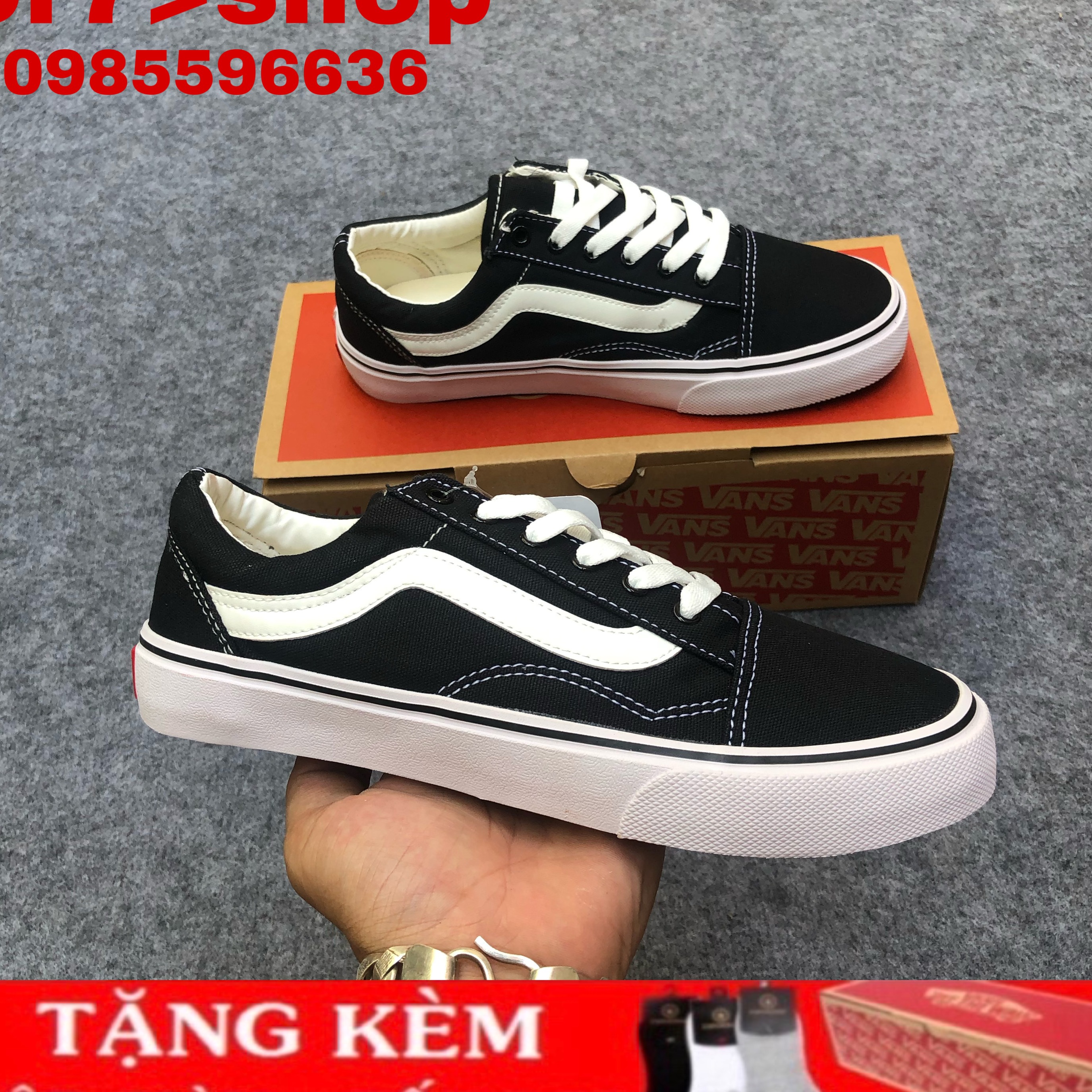 Giày Thể Thao OLD Đen Trắng Nam Nữ (TẶNG HỘP TẤT THỜI TRANG)