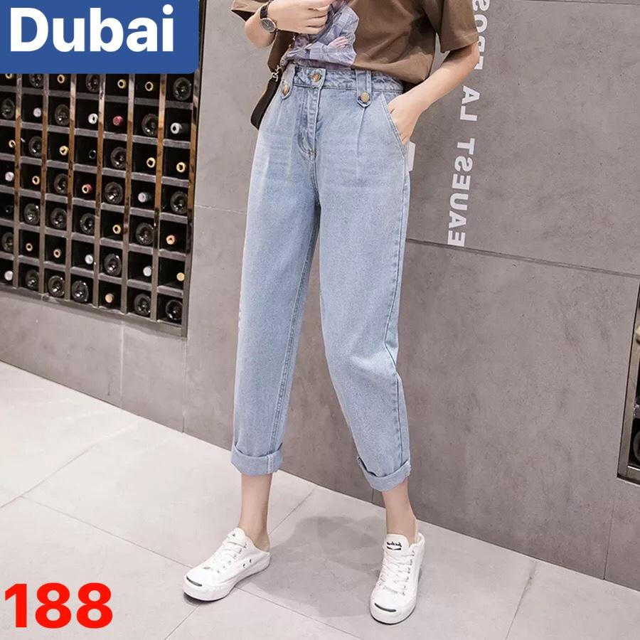 QUẦN JEAN BAGGY NỮ CHẤT BÒ XANH NHẠT 2 CÚC HÔNG HOT ULZZANG HÀN QUỐC LƯNG CAO NÂNG MÔNG CAO CẤP DB-188 - DUBAI FASHION