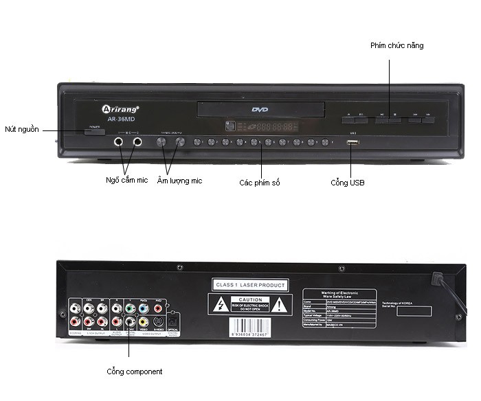 [HCM]Đầu DVD Arirang AR-36MD (Đen)