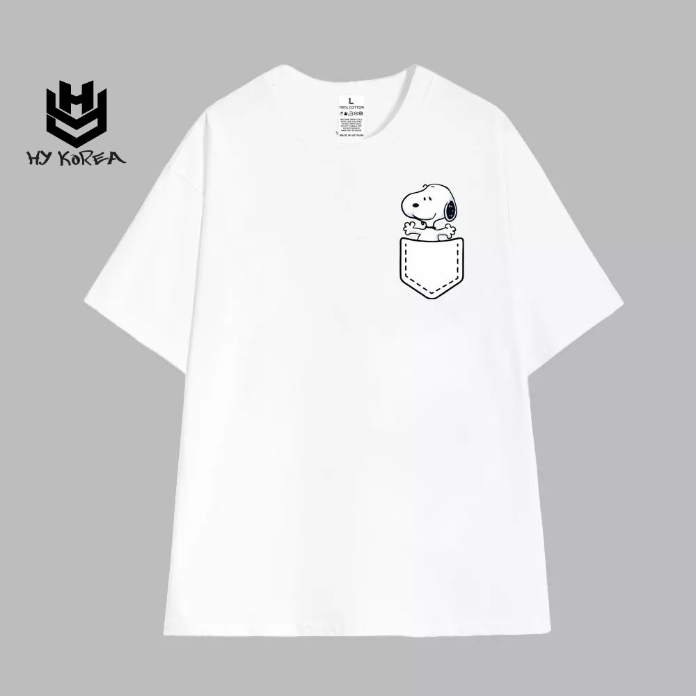 Áo thun HYKOREA Basic Cotton 100% Nam Nữ Form Oversized Logo Snoopy 1304