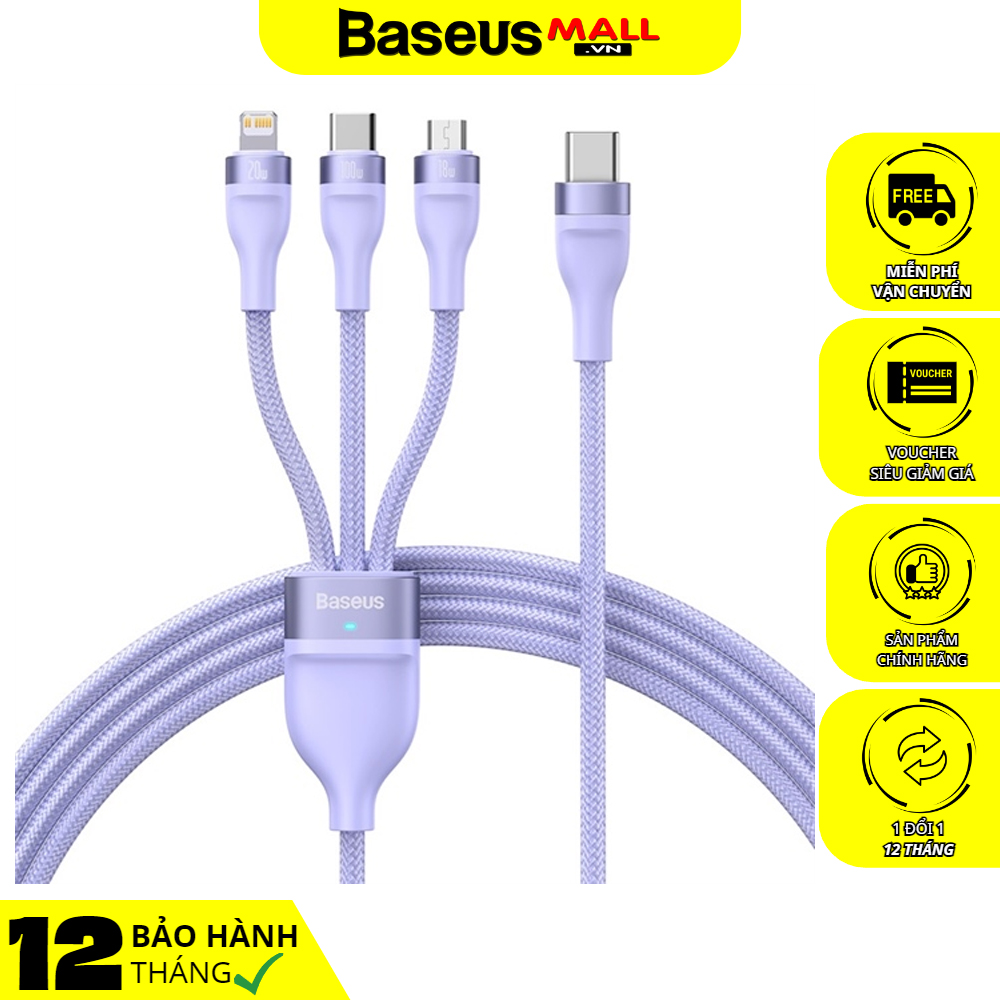 Cáp sạc nhanh 3 đầu Baseus Flash Series Ⅱ One-for-three Fast Charging Cable Type-C to M+L+C 100W
