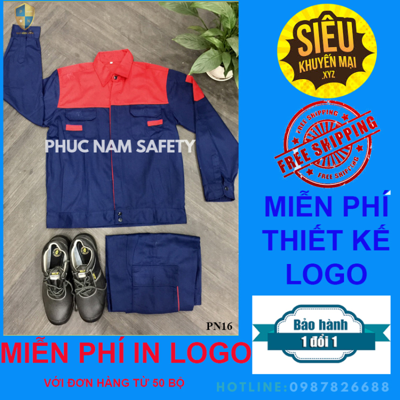 Quần áo bảo hộ lao động, Quần áo bảo hộ lao động PN16 tím than phối đỏ, Bảo hộ lao động Phúc nam