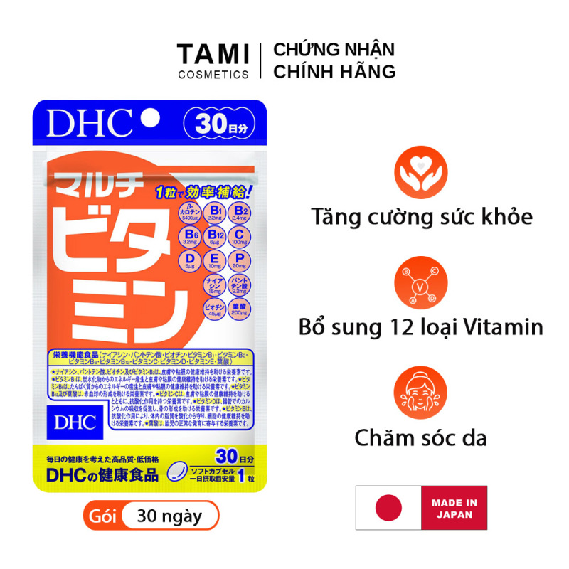 Viên uống Vitamin tổng hợp DHC Nhật Bản Multil Vitamins thực phẩm chức năng bổ sung 12 vitamin thiết yếu hàng ngày nâng cao sức khỏe, làm đẹp da gói 30 ngày TA-DHC-MUL30 cao cấp