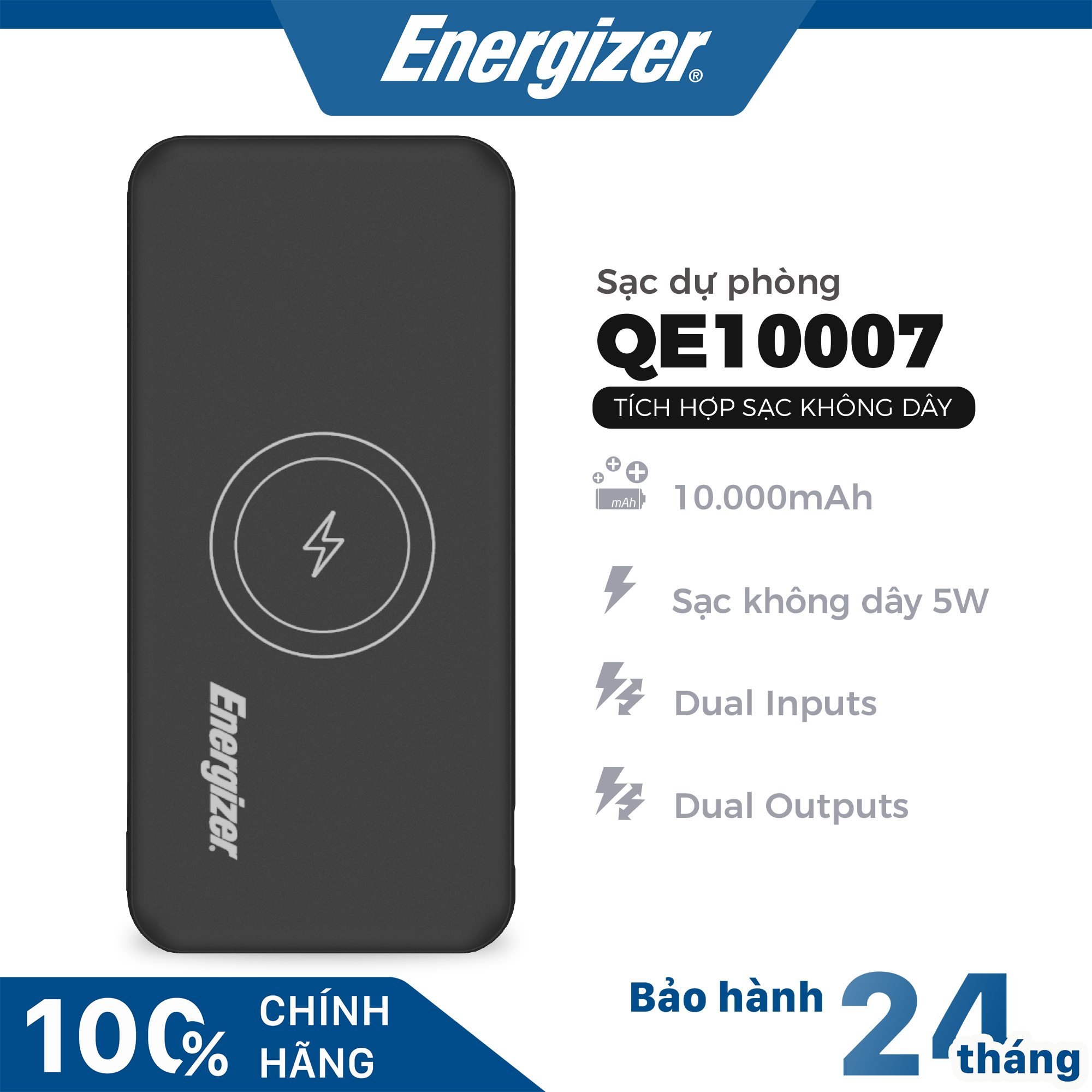 Sạc dự phòng Energizer 10,000mAh /3.7V Li-Polymer - QE10007 -...