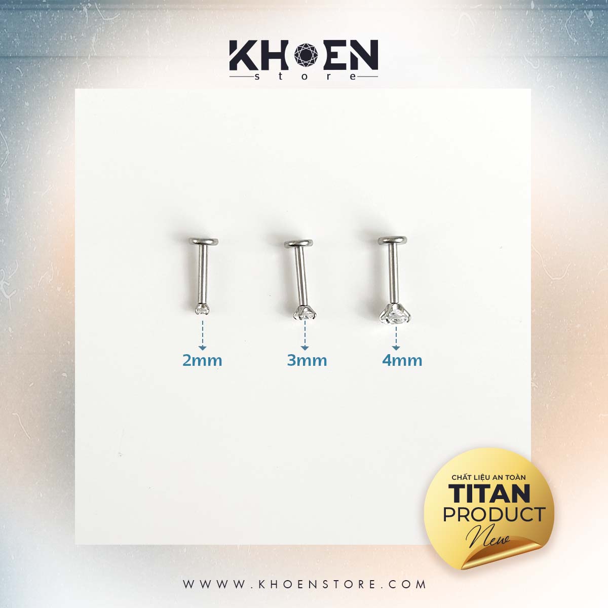 (1 Chiếc) Khuyên Chân dẹp Đá - Titan - Khoen Store