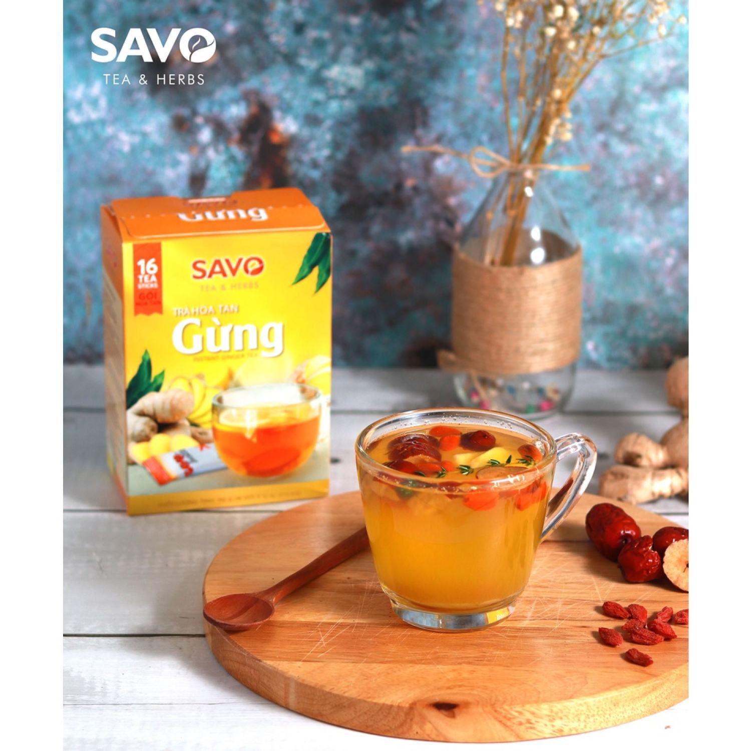 Trà gừng hòa tan SAVO (16 gói x 12g)