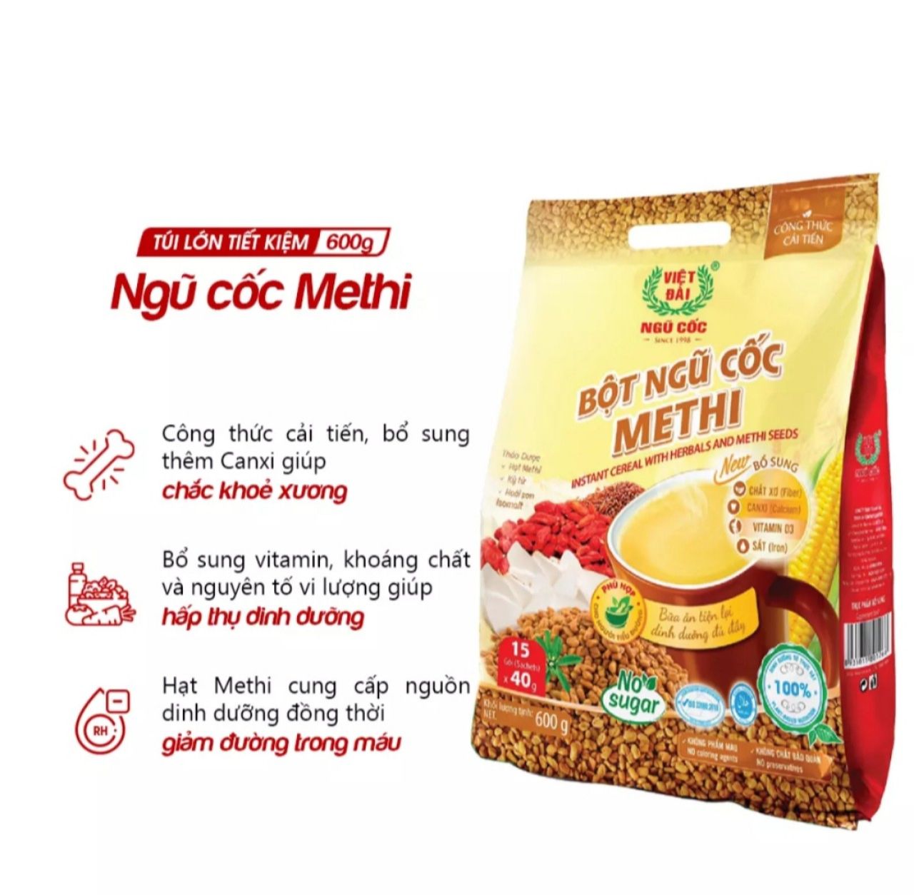 Bột Ngũ cốc Mê Thi Việt Đài 600g (Dành Cho Người Bệnh Tiểu Đường)