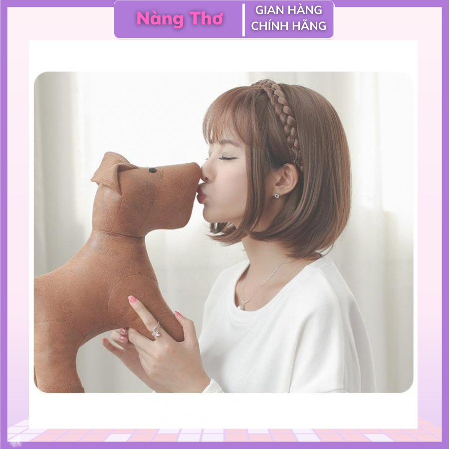 Băng Đô Cài Tóc Giả Kiểu Tóc Tết Bím Có Mái Dễ Thương