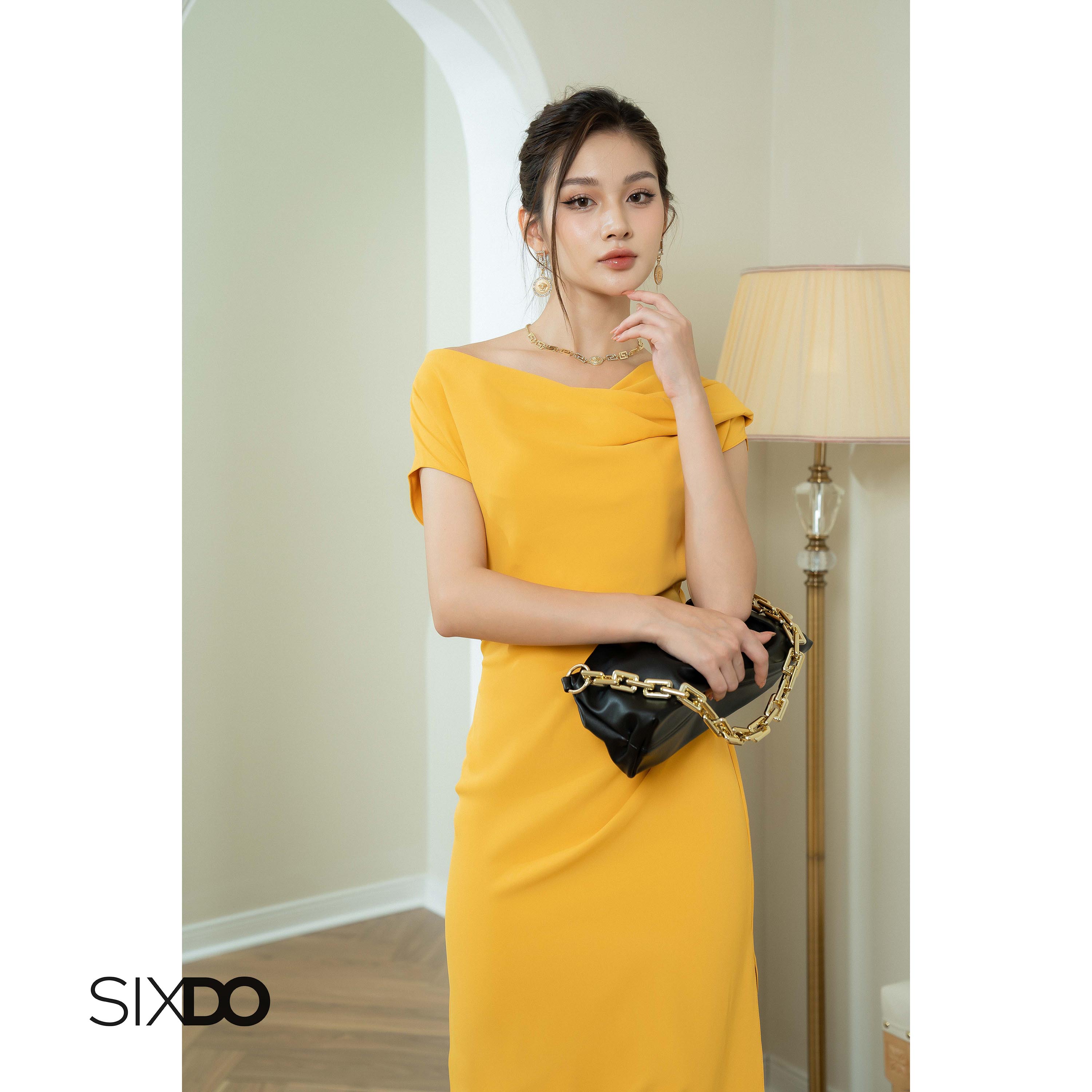 Đầm lụa cổ thuyền SIXDO (Boatneck Midi Silk Dress)
