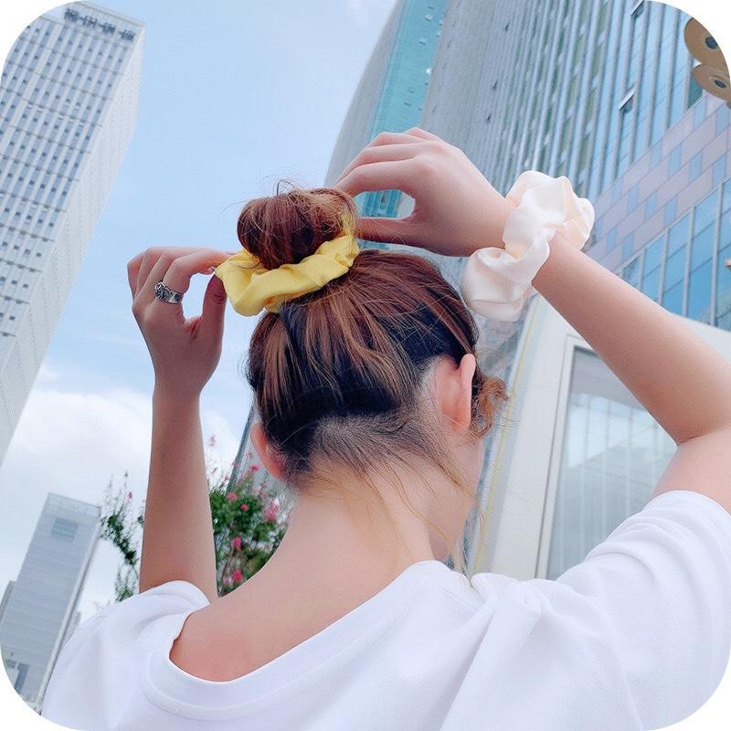 [HCM]Dây Cột Tóc Vải Cột Scrunchies Satin Lụa Phi Bóng Mềm Màu Vintage Pastel