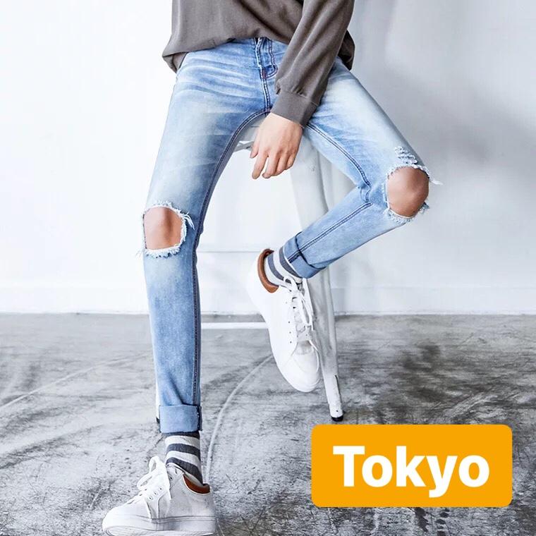 QUẦN JEAN NAM CHẤT BÒ XANH RÁCH GỐI SHINICHI CAO CẤP CJ-802 - TOKYO FASHION