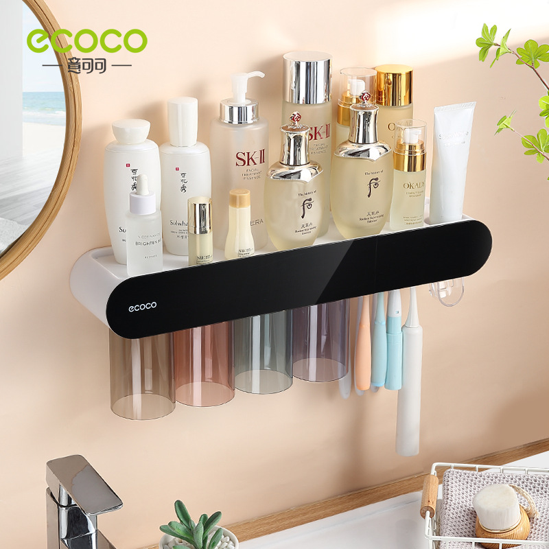 Kệ nhả kem 4 cốc, cắm bàn chải dán tường đa năng Ecoco
