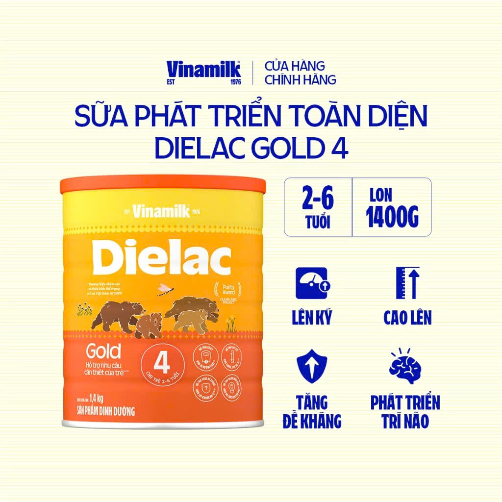 (HSD T10-2027) (Mẫu Mới) Sữa Bột Vinamilk Dielac Gold 4 Hộp Thiếc 850g/ 1400g.