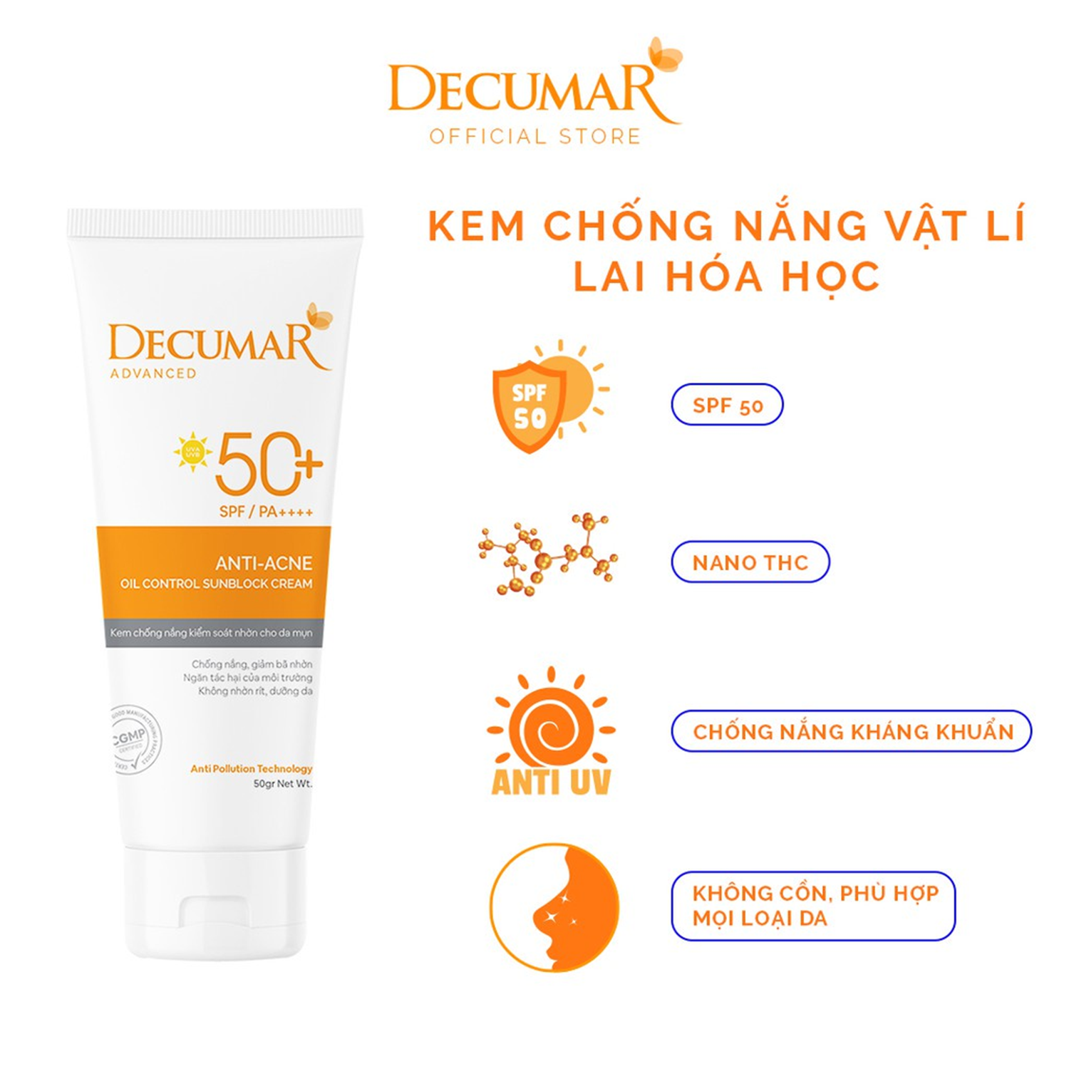 [HCM]Kem Chống Nắng DECUMAR ADVANCED [Tuýp 50g] - DECUMAR SUNBLOCK CREAM [SPF50+]