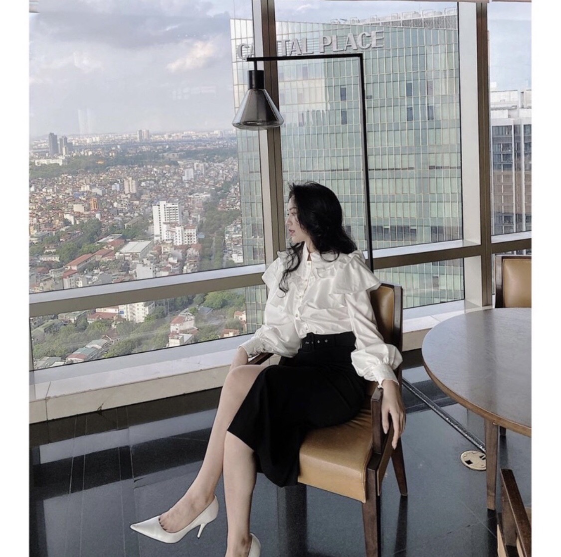 Áo Sơ Mi Nút Ngọc Bèo Tầng Cổ Trụ KT_008