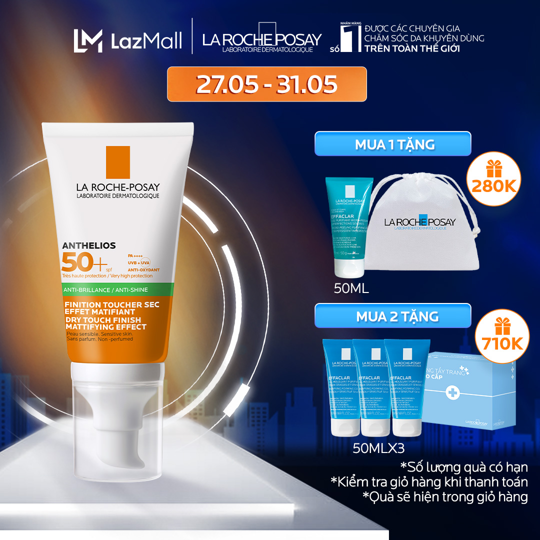 Kem chống nắng giúp kiểm soát bóng nhờn & bảo vệ da trước tia UVB UVA SPF 50+ La Roche-Posay Anthelios XL Dry Touch 50ml