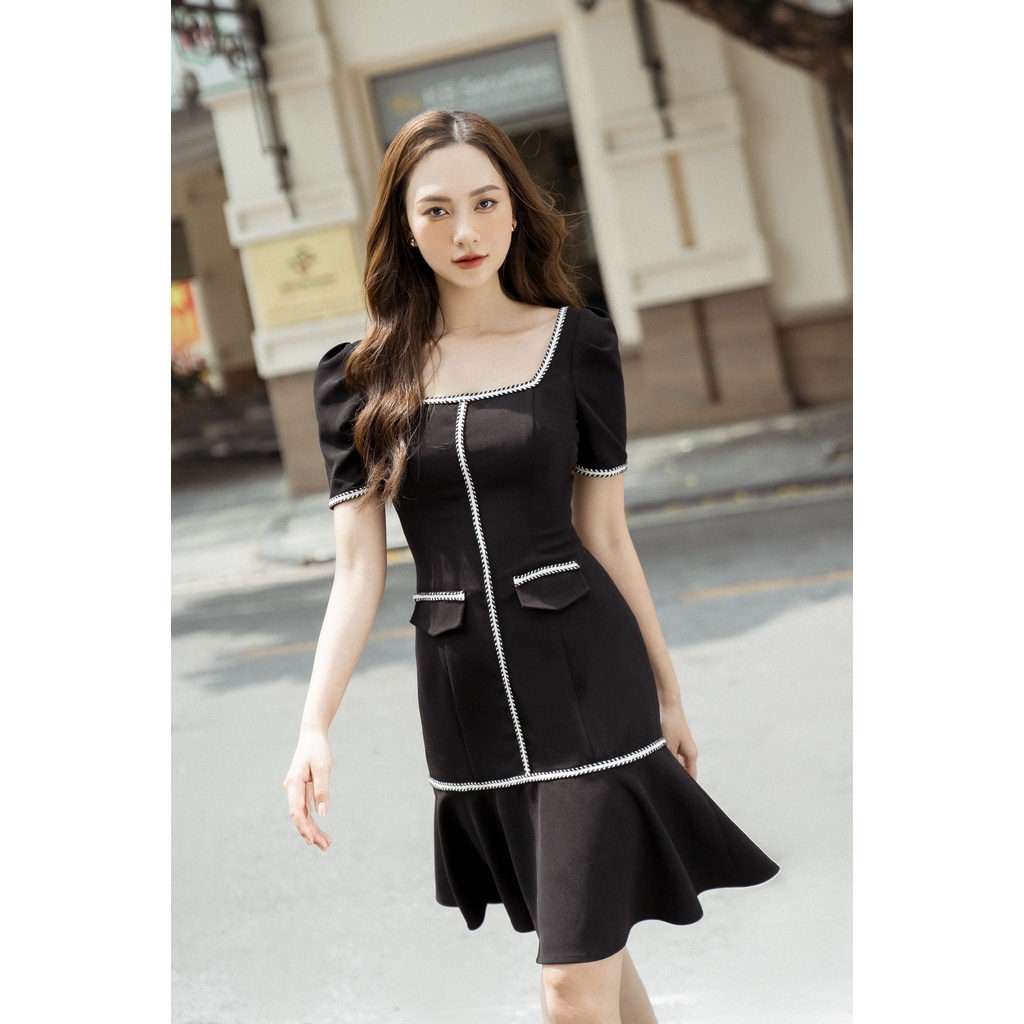 Maiimer - Váy đen viền ren trắng Amanda