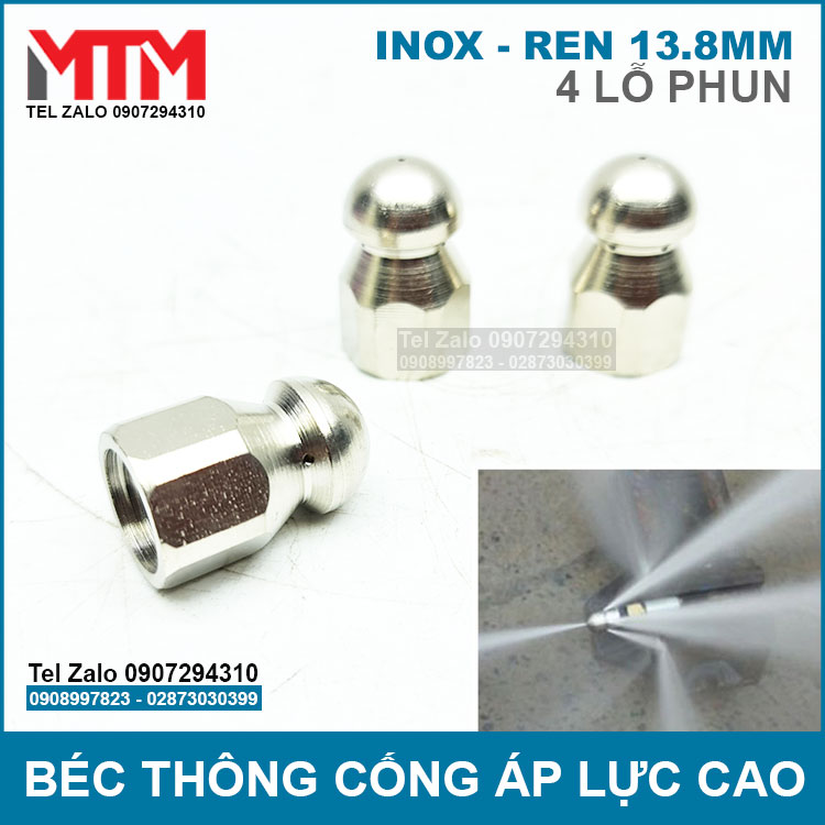 Béc thông cống 4 tia áp lực cao inox ren 13.8mm