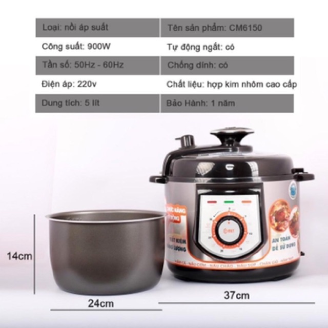 Nồi Áp Suất Comet Cm6150 Chính Hãng 5 Lít