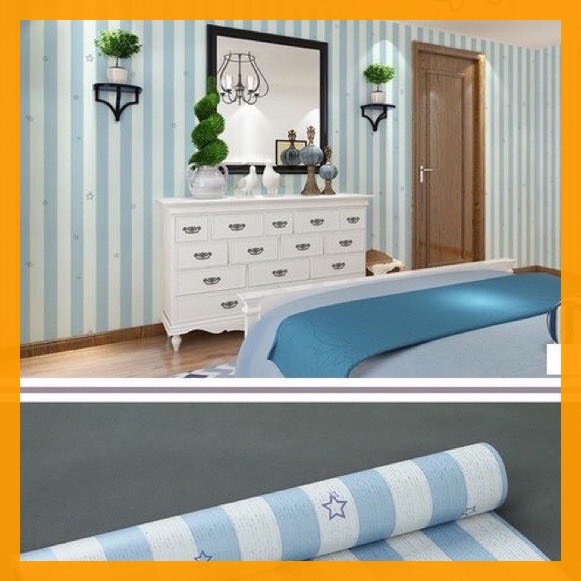 Giấy Dán Tường Sẵn Keo Dọc Xanh Sao (10m x 45cm)