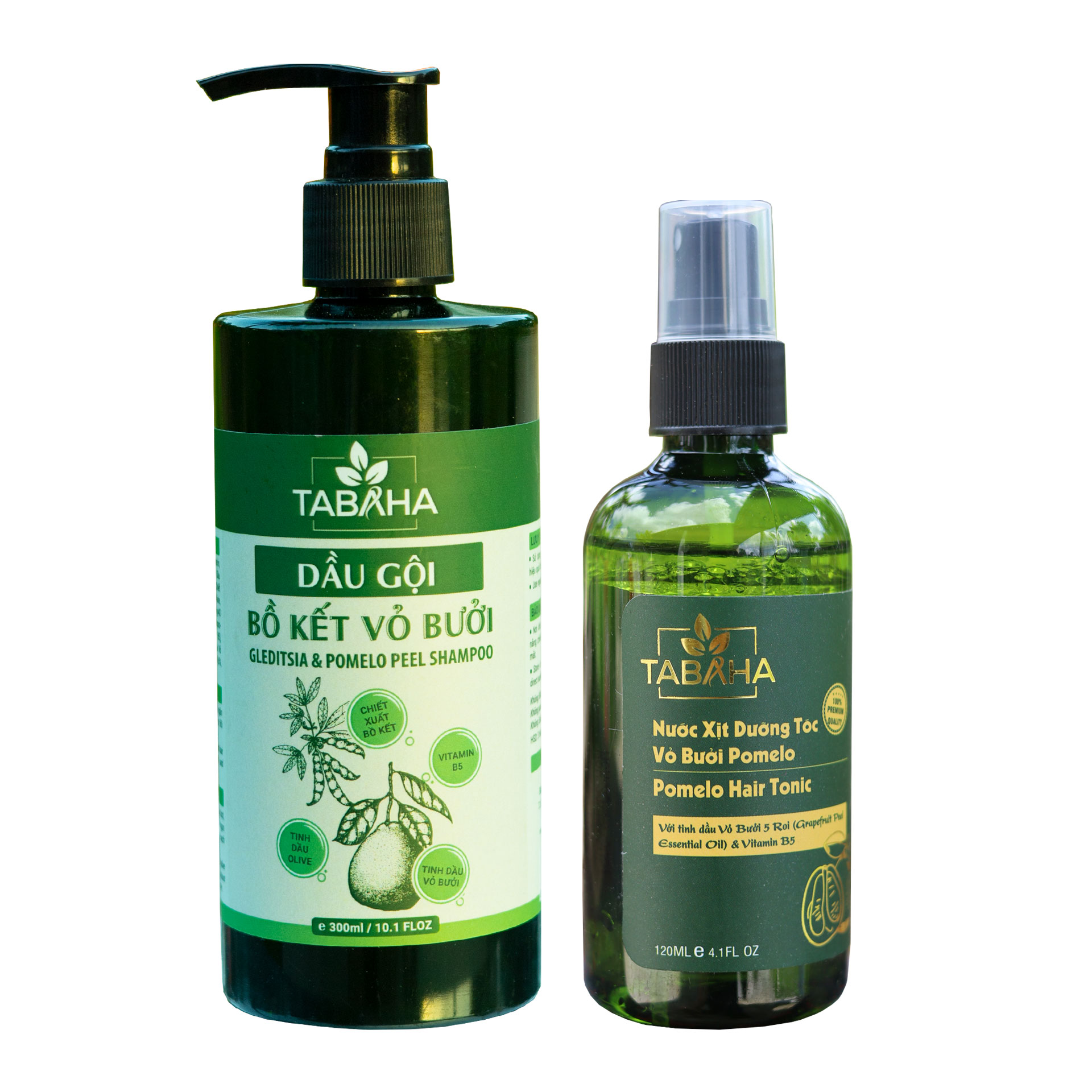 Bộ dầu gội bồ kết vỏ bưởi tabaha 300ml + tinh dầu bưởi pomelo tabaha 120ml