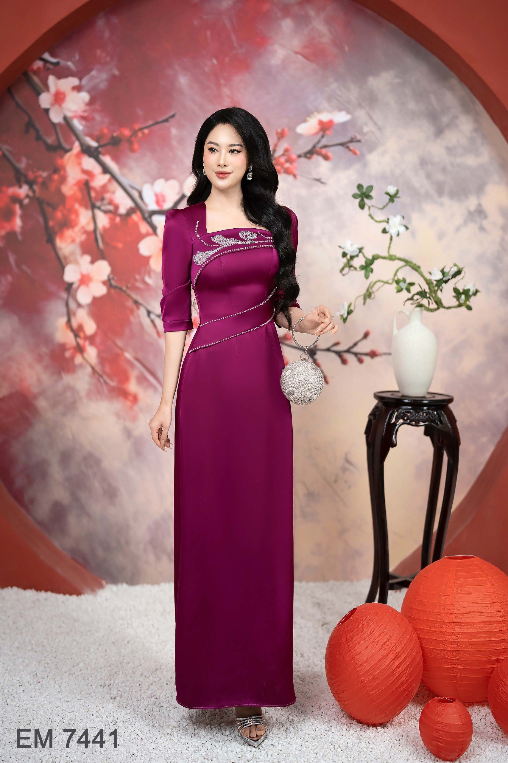 Đầm EMY EM7441 Xoè Dạ Hội Hồng Tím
