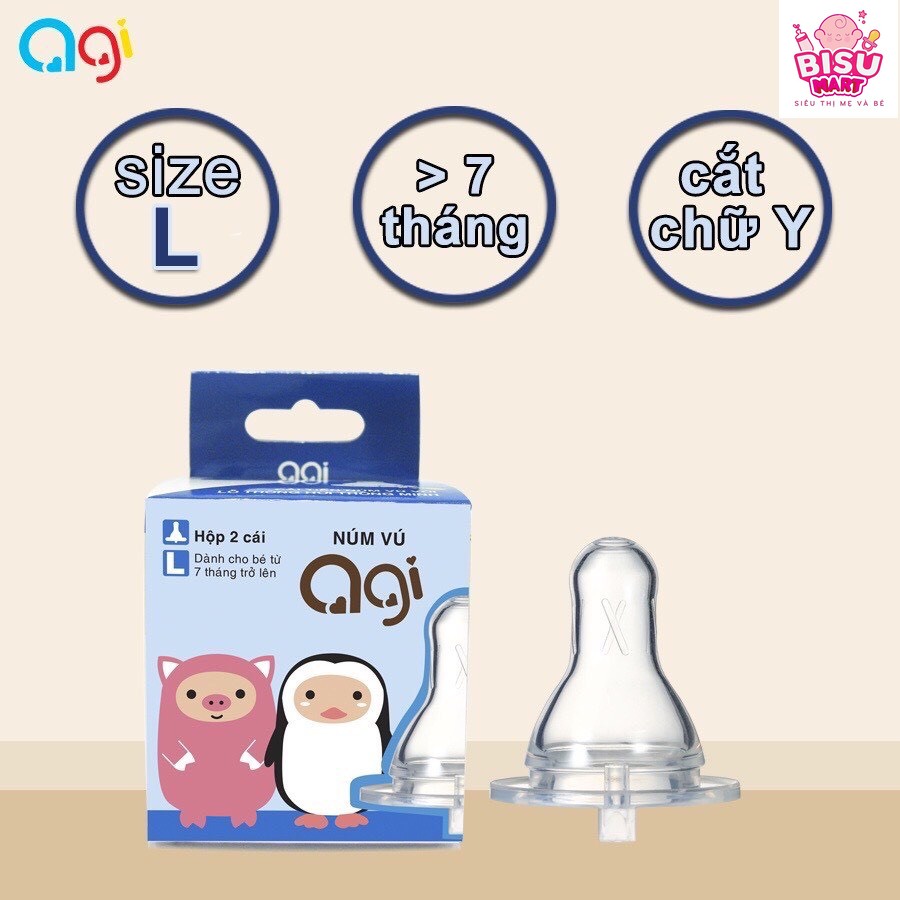 Núm vú bình sữa agi cổ hẹp size s/m/l hộp 2 cái