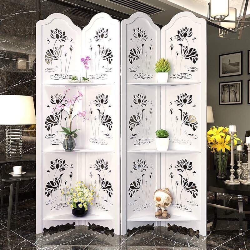 Vách ngăn bình phong IG478 hoa sen to dưới nước có kệ
