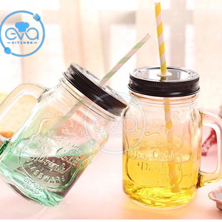 [HCM]Ly Thuỷ Tinh Có Quai Thân Vuông Chữ Nỗi Nhiều Màu