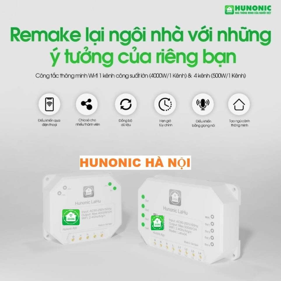 Công Tắc Wifi Thông Minh Hunonic Lahu Công Tắc Điều Khiển Hẹn Giờ Công Suất Lên Đến 4000w