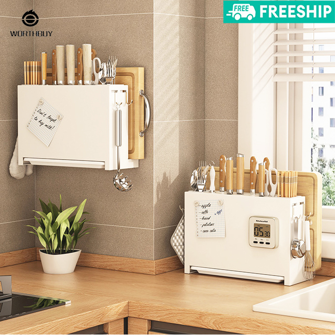 KS Kitchen storage rack, knife holder, countertop, multifunctional storage rack, chopstick rack, wall mounted perforated knife and chopstick rack