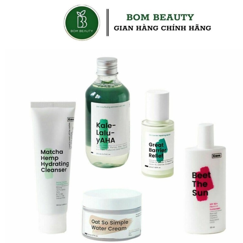 (bombeauty) Sữa rửa mặt Krave Matcha Hydrating - Nước hoa hồng tẩy da chết Krave Kale-lalu- yAHA nhập khẩu