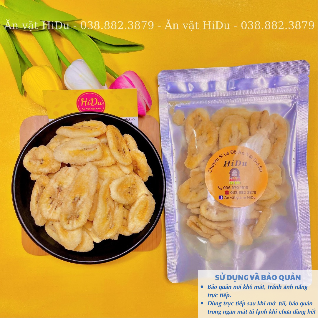 Chuối sấy khô giòn đà lạt không đường Ăn văt HiDu siêu ngon giá rẻ 300gr