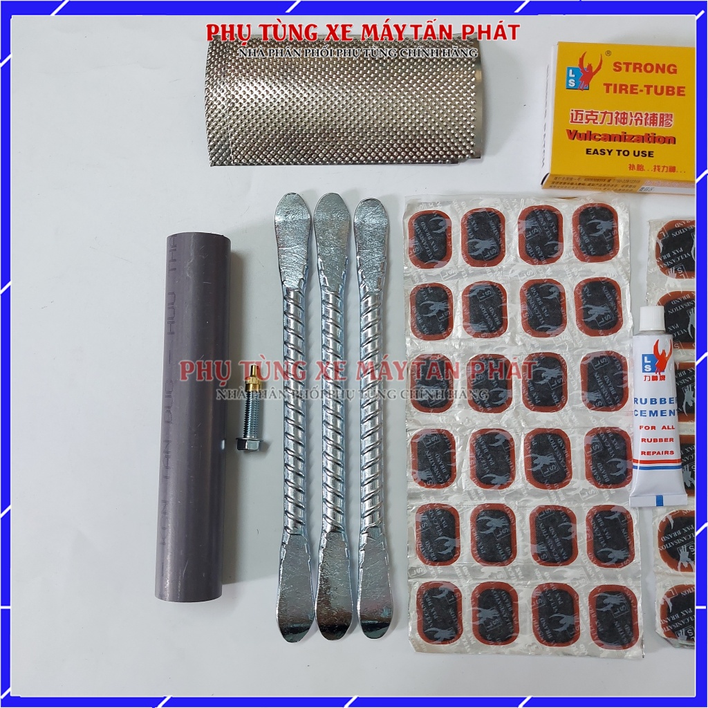 Bộ Vá Ruột - Săm Xe Máy Xe Đạp 6 Món 2 Miếng Bào (Bơm Mini 30cm Màu giao ngẫu nhiên)