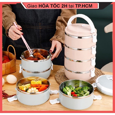 Hộp cơm giữ nhiệt lõi inox 4tầng Lunch Box - Hộp cơm 4 tầng giữ nhiệt làm từ Lúa mạch an toàn cho sức khỏe - Camen giữ nhiệt 4 ngăn