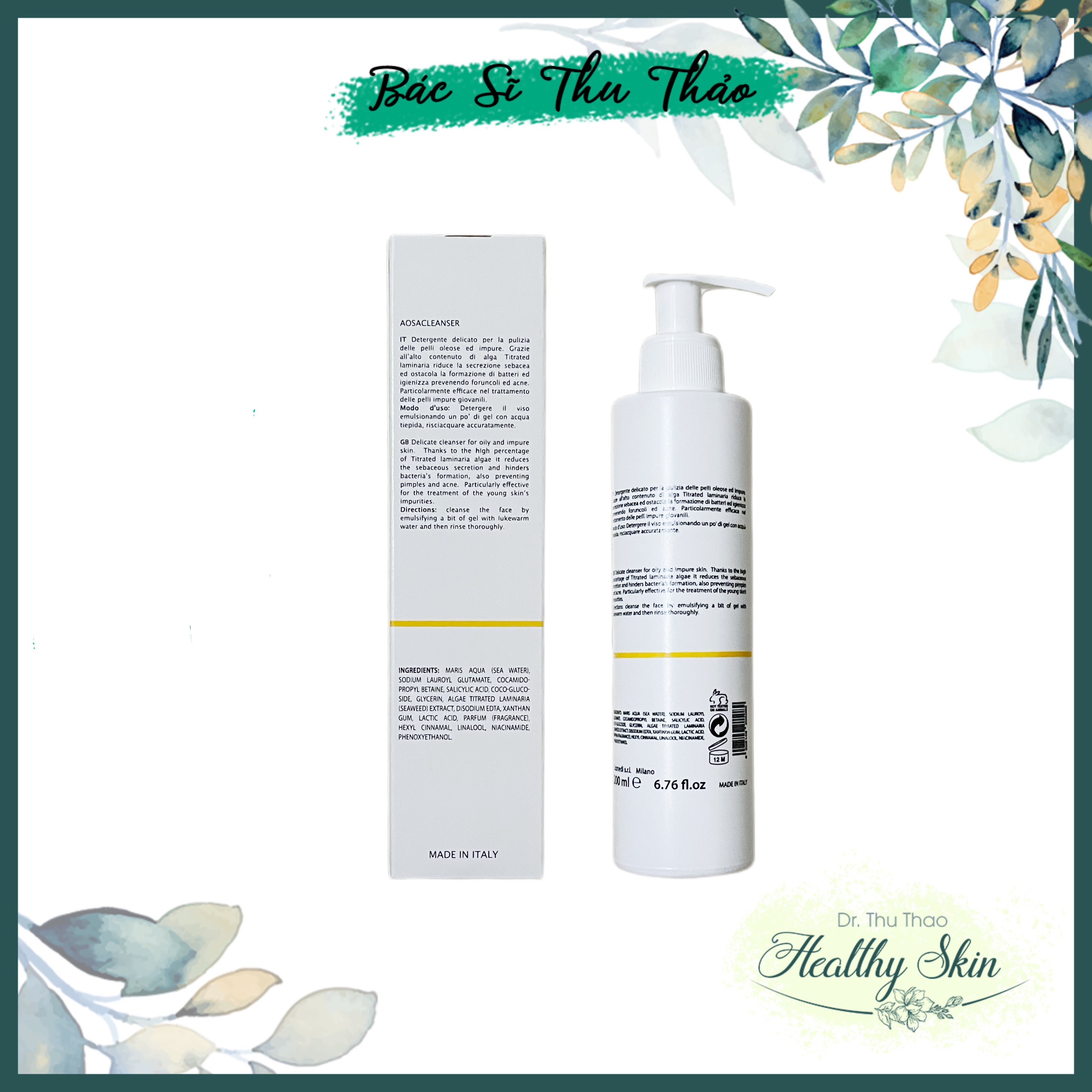 [ 200mL] Sữa rửa mặt giảm nhờn K3 Aosacleanser Purifying Gel