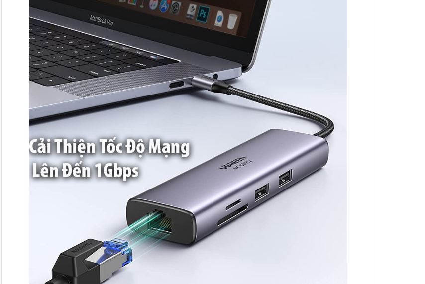 Cáp USB C to HDMI  USB + LAN Gigabit + SD/ TF + PD  Ugreen 60515 Chính Hãng