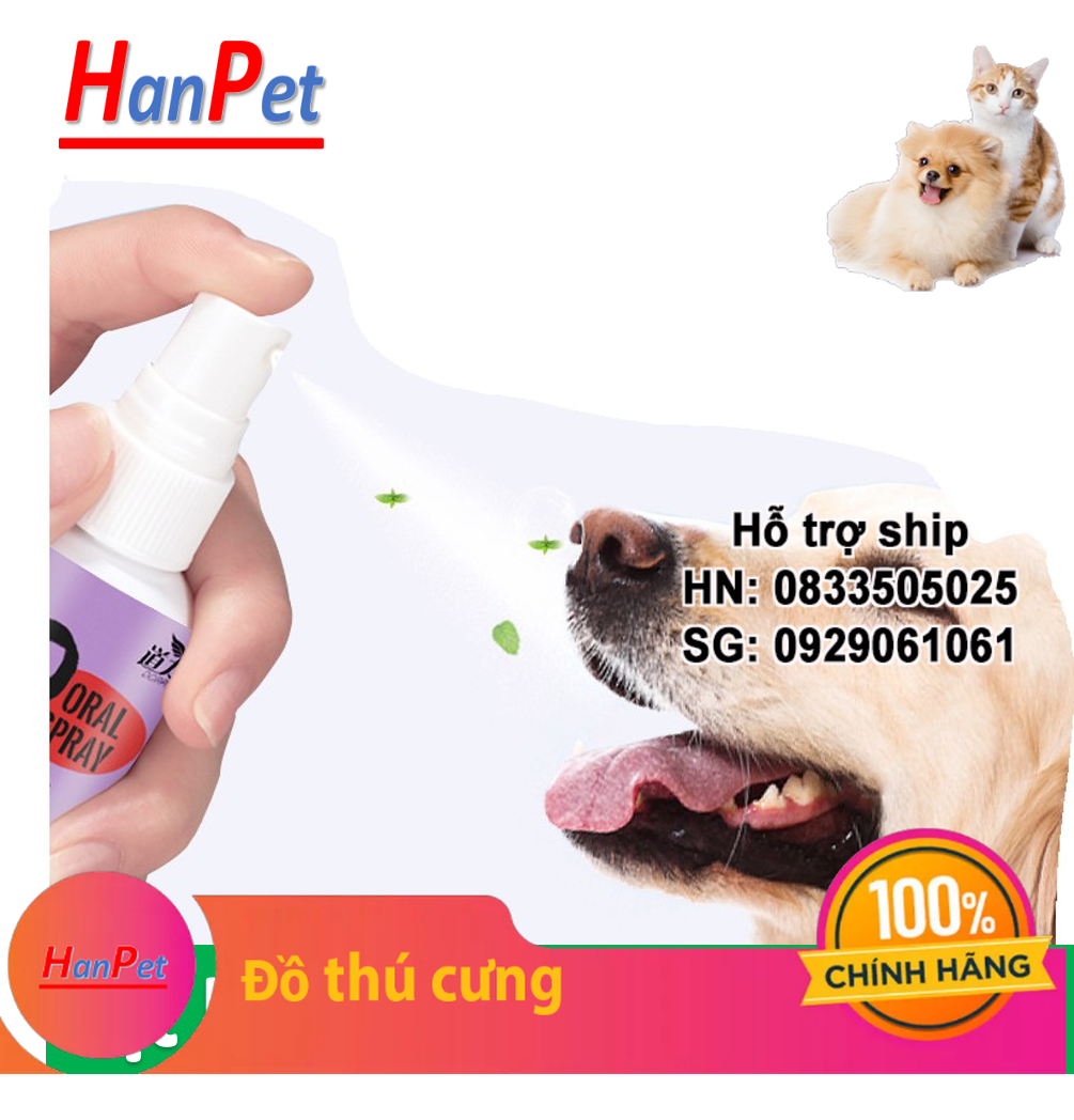 Hanpet - ORAL SPAY PET chai 120ml Xịt chống hôi miệng chó Xịt vệ sinh khử mùi hôi răng miệng cho chó mèo